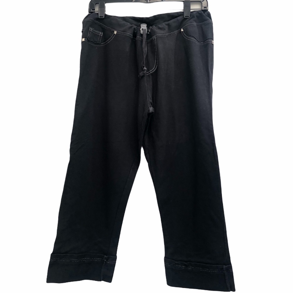 JACK & JINGER FAUX CUFF BOTTOM BLACK WITH WHITE STITCHING CAPRI PANTS XL